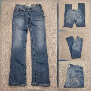 Ariat REAL Mid Rise Straight Leg Denim Jeans Womens 27 Dark Distressed Western